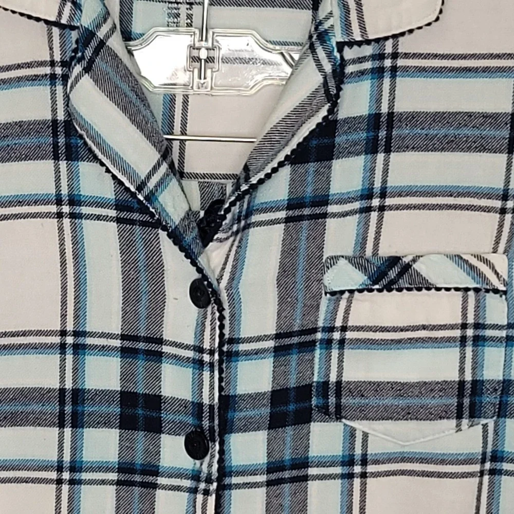 Croft & Barrow Pajama Set XL Blue PlaidFlannel Button Top Pants Lounge Sleepwear